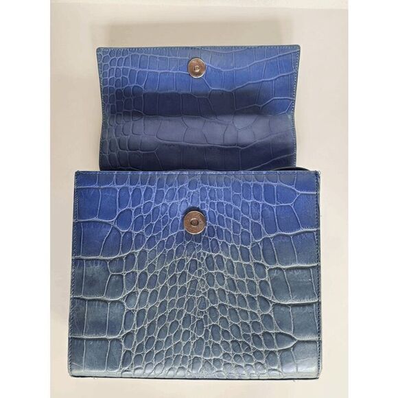 Versace Blue Croc-Embossed Crossbody Bag - Picture 11 of 16